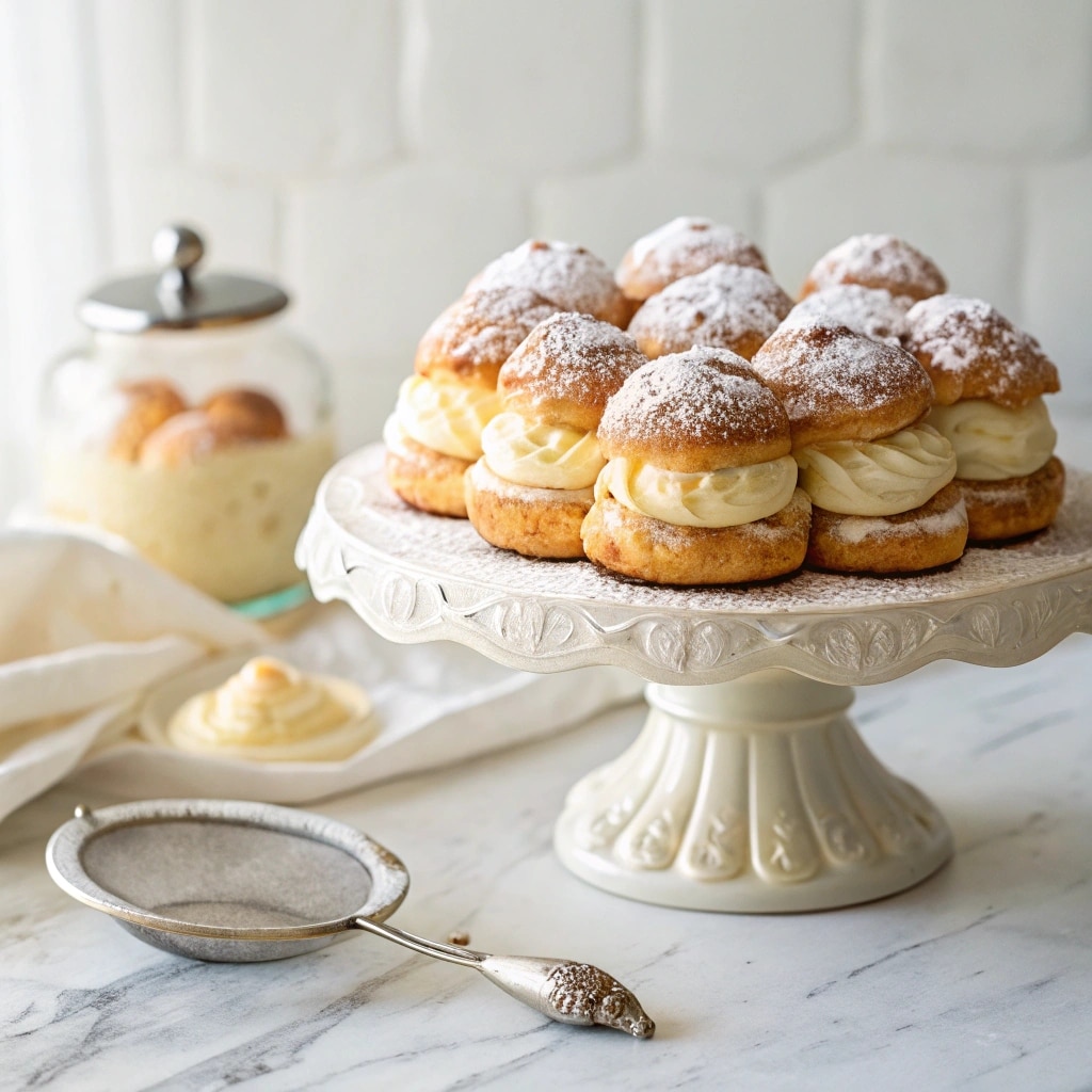 Tarta de profiteroles con crema