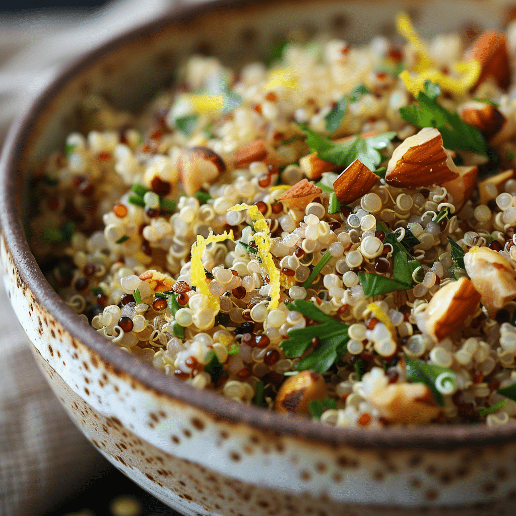 flavoring cooked quinoa with herbs and toppings