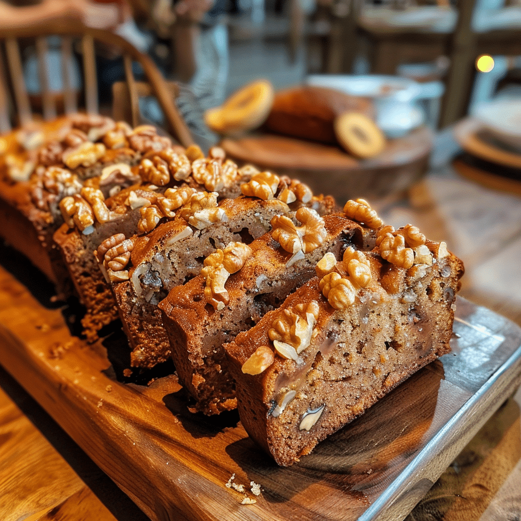 Pan de plátano con nueces recién horneado