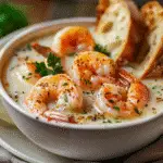 crema de marisco casera con gambas enteras