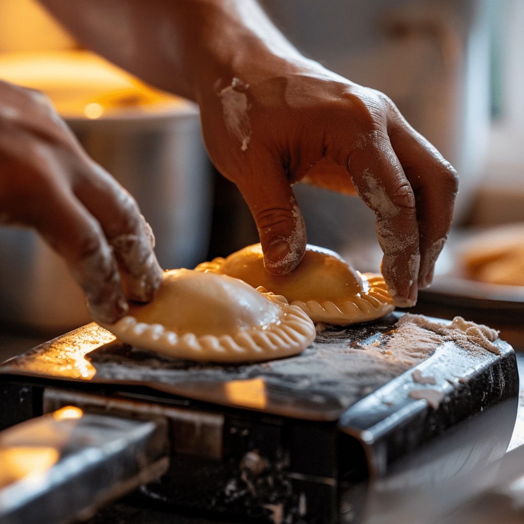 Formando empanadas con relleno de cajeta