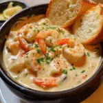 Crema de Camarones con Papas y Pan Tostado