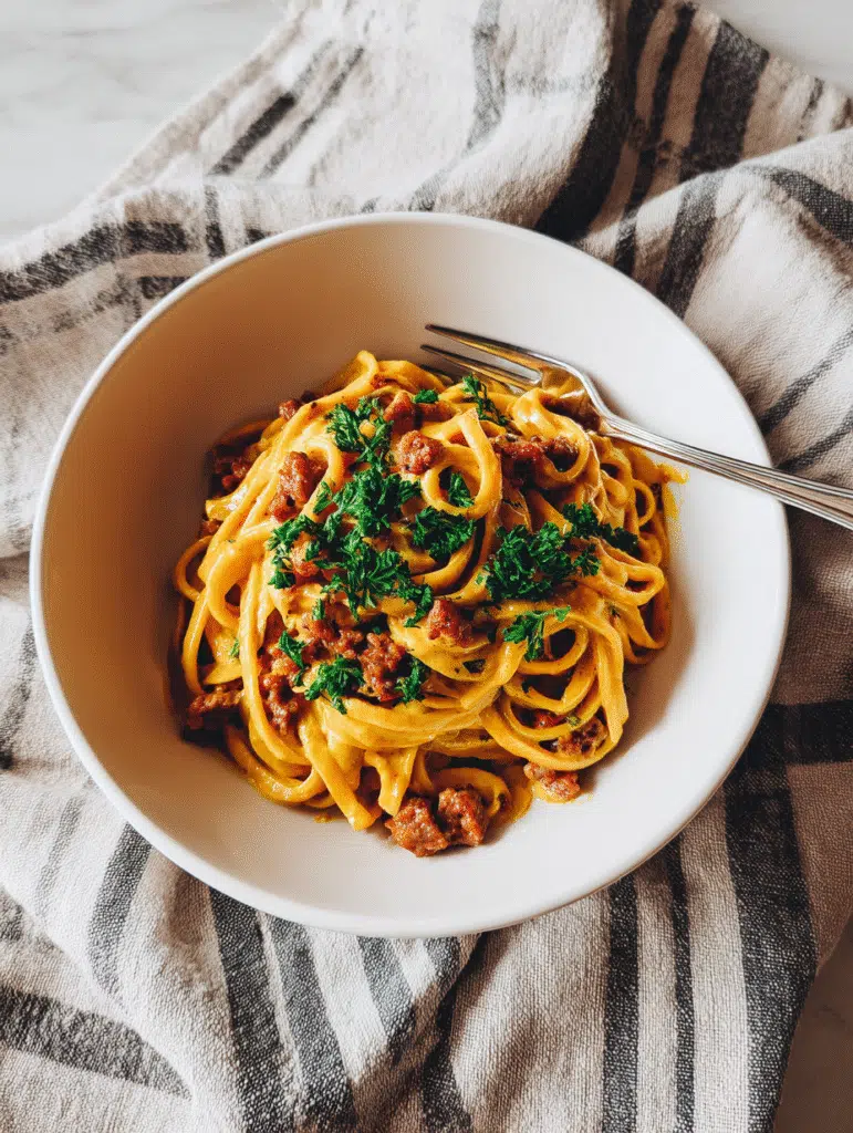 Pasta with Sausage & Pumpkin Sauce