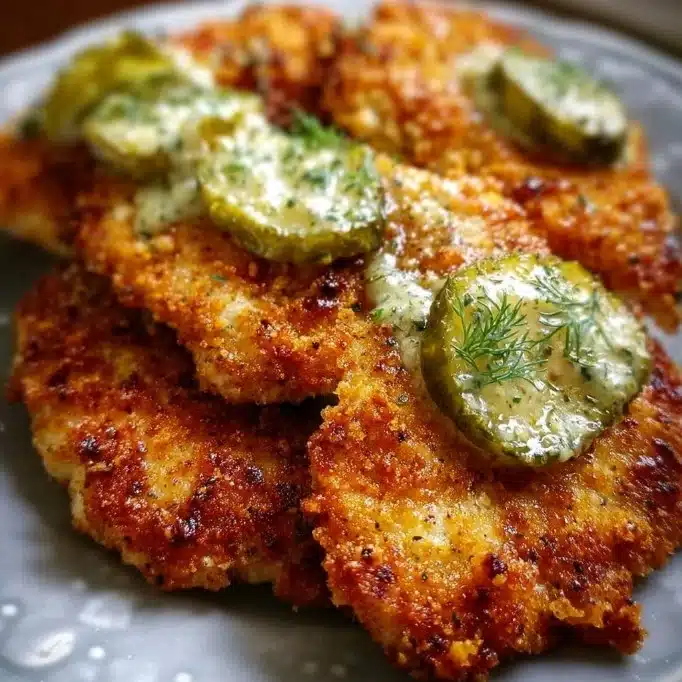Crispy Dill Pickle Parmesan Chicken: An Amazing Ultimate Recipe 4 Crispy Dill Pickle Parmesan Chicken dish garnished with herbs