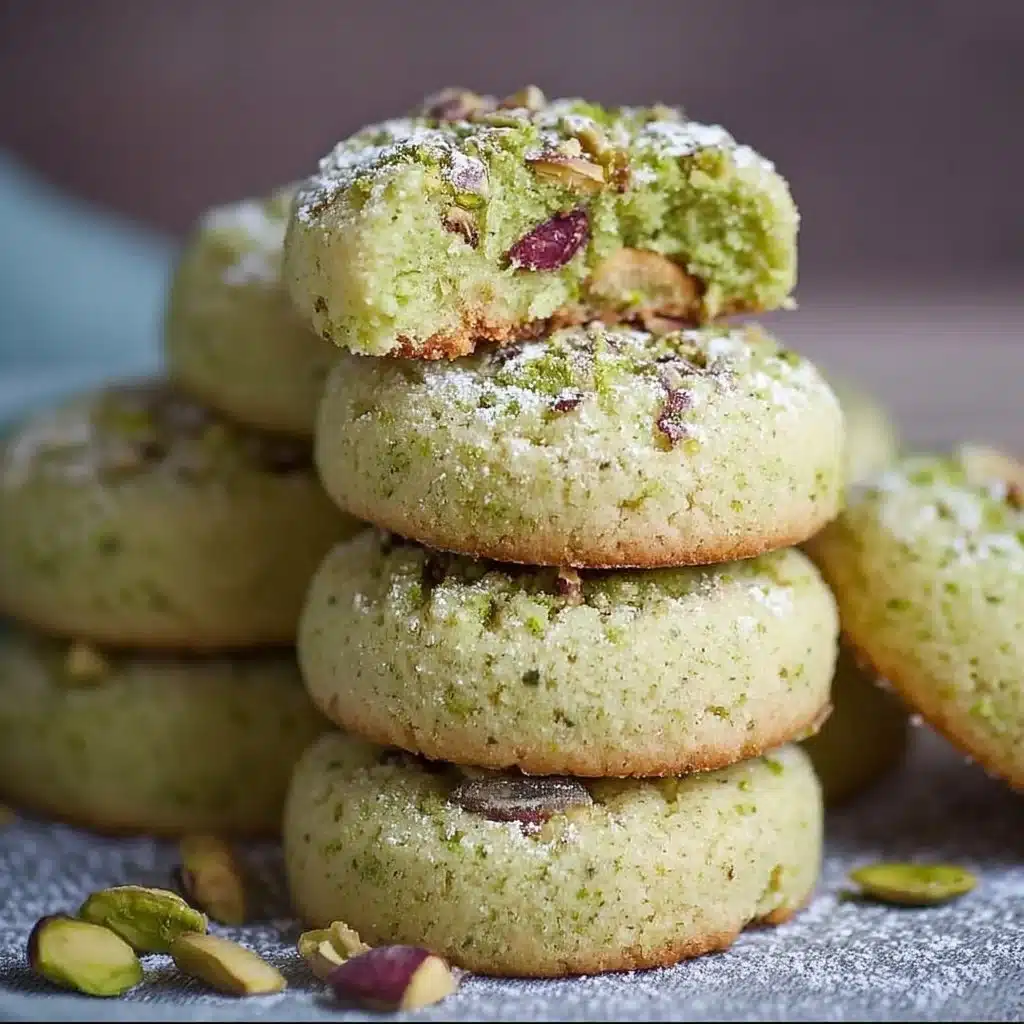 Delicious homemade pistachio shortbread cookies on a plate