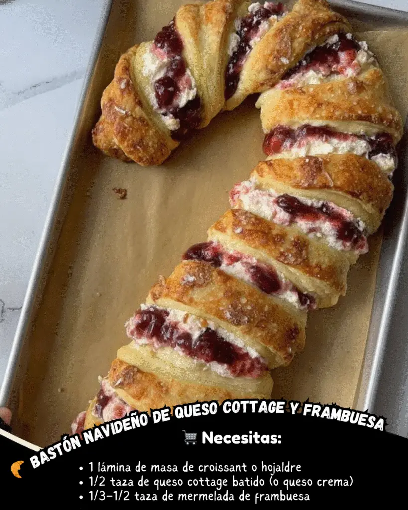 Bastón Navideño de Queso Cottage y Frambuesa