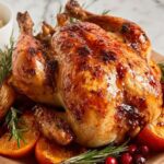 Pollo Horneado Navideño con Glaseado de Naranja, Miel y Romero