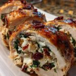 Rollitos de Pollo Navideños Rellenos de Queso, Espinaca y Arándanos