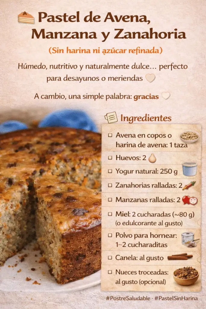 Pastel de avena manzana y zanahoria