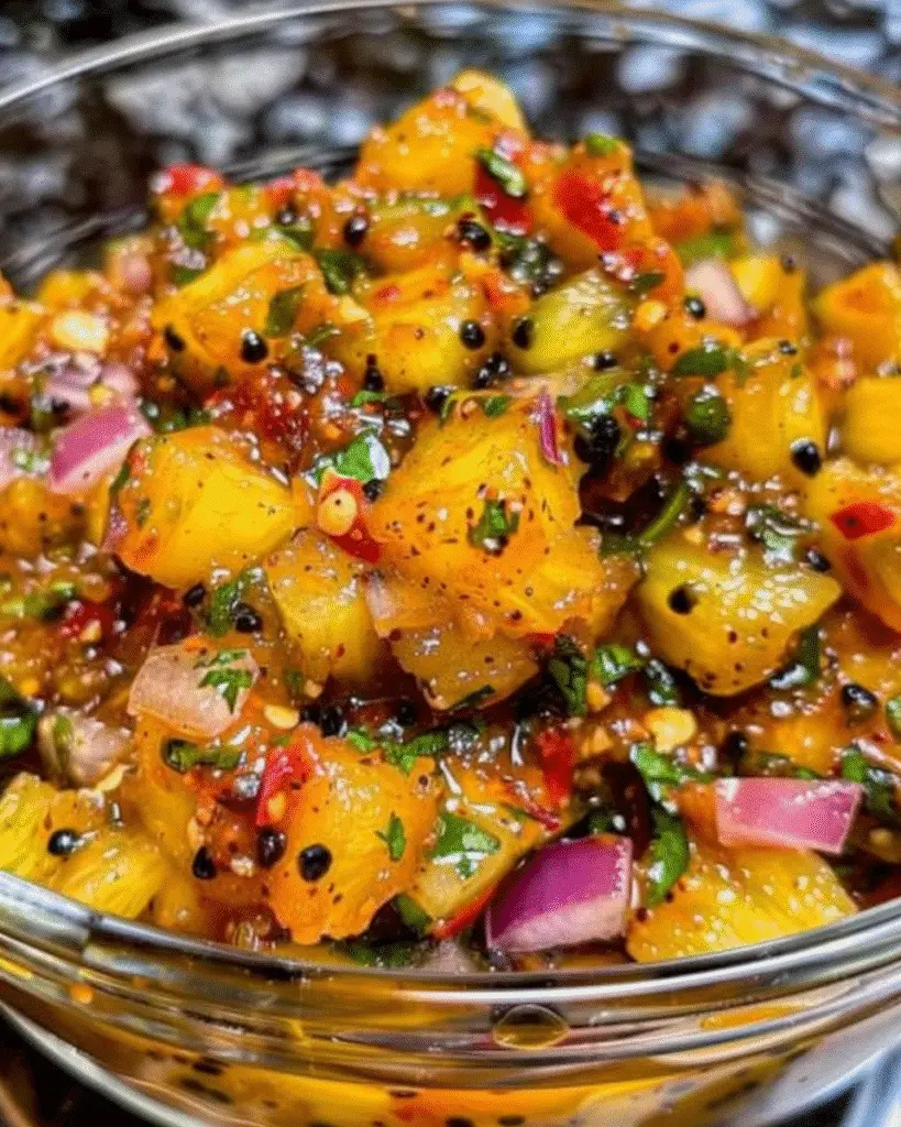 Salsa de piña asada con cebolla morada y habanero