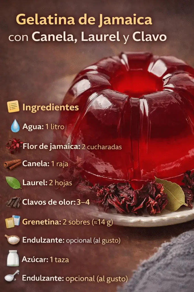 Gelatina de Jamaica con Canela Laurel y Clavo
