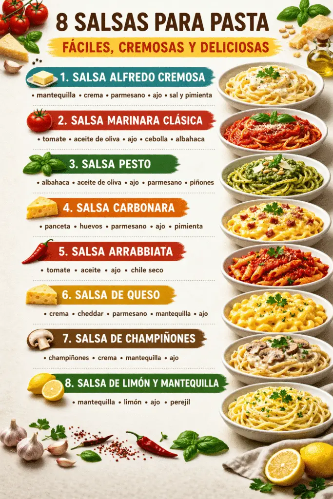 8 salsas para pasta fáciles