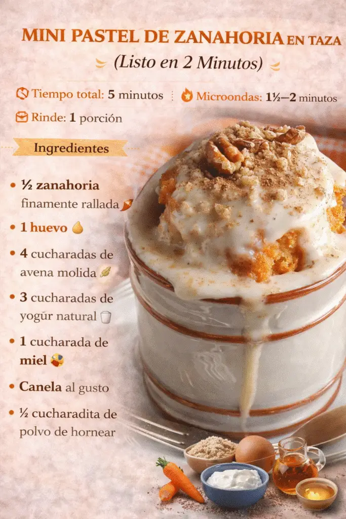 Mini Pastel de Zanahoria en Taza (Listo en 2 Minutos)