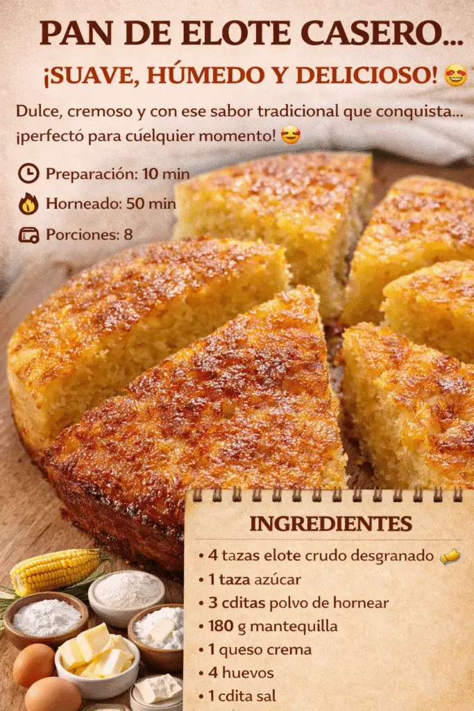 Pan de elote casero… ¡suave, húmedo y delicioso!
