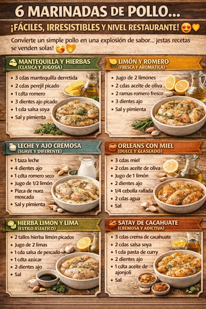 6 marinadas de pollo… ¡fáciles, irresistibles y nivel restaurante!