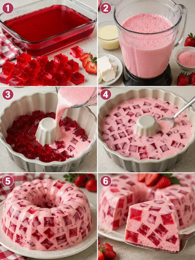 Gelatina Mosaico de Fresa Cremosa: Fácil, Colorida y Deliciosa